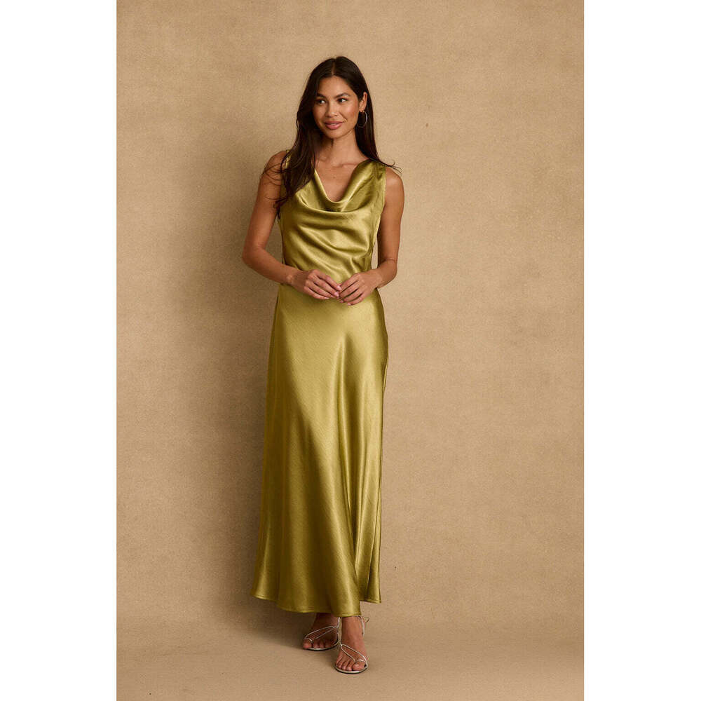 12th Tribe Dolce Chartreuse Satin Maxi Dress Size L